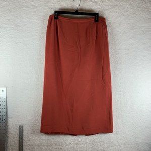 Travis Ayers A-Line Skirt Womens 14P Red Orange 100% Silk Vented Back Lined 7820